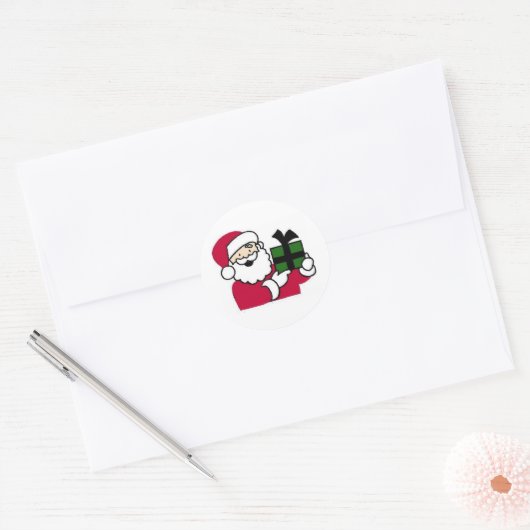 Santa Holding Gift Ronde Sticker (Envelop)