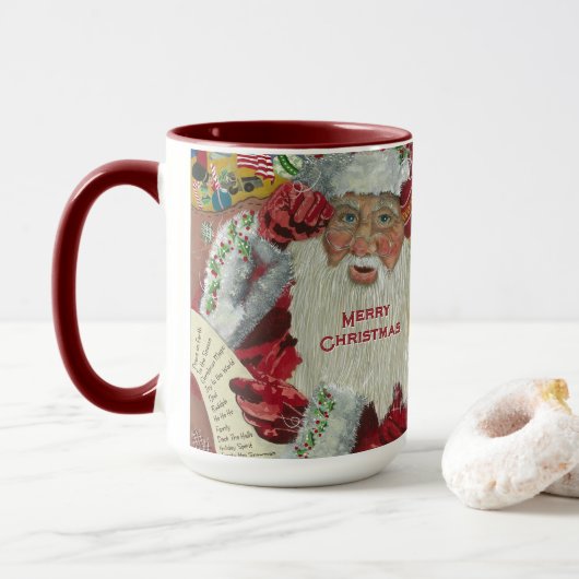 Santa Holiday 15 oz Classic Mok Controle Twee keer (Met donut)