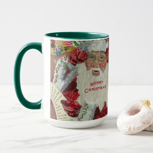 Santa Holiday 15 oz Mok Controle Het Tweemaal Groe (Met donut)