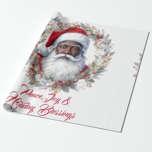 Santa Holiday Blessings Flat Card Cadeaupapier (Uitgerold)