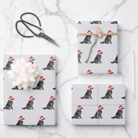 Santa holiday Christmas lab watercolor black gray Inpakpapier Vel (Voorkant)