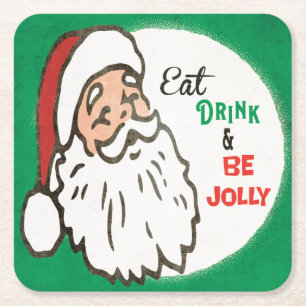 Santa Holiday Cocktail Party Retro Green Red Kartonnen Onderzetters