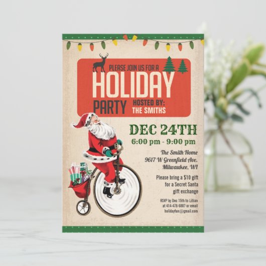 Santa Holiday Party Uitnodiging (Staand voorkant)