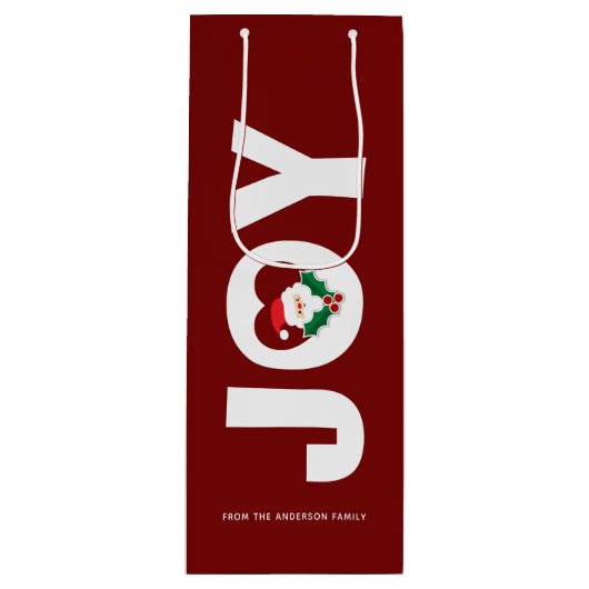 Santa & Holly Berries Kerst Typografie Wijn Cadeautas (Voorkant)