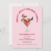 Santa Holly Jolly Christmas Party Pink & Red Kaart (Voorkant)