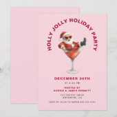 Santa Holly Jolly Christmas Party Pink & Red Kaart (Voorkant / Achterkant)