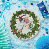 Santa Holly Krans Kerstfeest 9" Papieren Bordje (Feest)