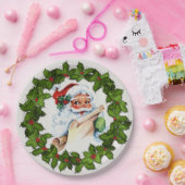 Santa Holly Krans Kerstfeest 9" Papieren Bordje (Feest)