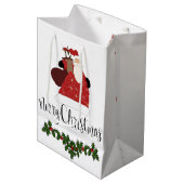 Santa Holly Mistletoe Gift Bag Medium Cadeauzakje (Voorkant Gekanteld)