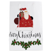 Santa Holly Mistletoe Gift Bag Medium Cadeauzakje (Achterkant)