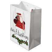 Santa Holly Mistletoe Gift Bag Medium Cadeauzakje (Achterkant Gekanteld)