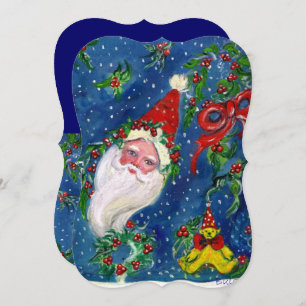 SANTA, HOLLYBERRIES, KROWNEN, CHRISTMAS PARTY Red  Kaart