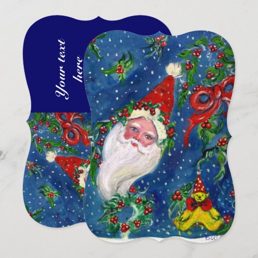 SANTA, HOLLYBERRIES, KROWNEN, CHRISTMAS PARTY Red  Kaart (Voorkant / Achterkant)