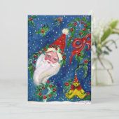 SANTA, HOLLYBERRY CROWNS, CHRISTMAS PARTY Red Blue Kaart (Staand voorkant)