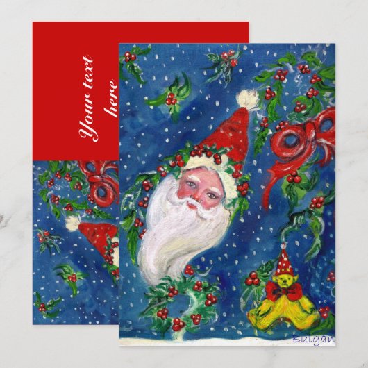 SANTA, HOLLYBERRY CROWNS, CHRISTMAS PARTY Red Blue Kaart (Voorkant / Achterkant)