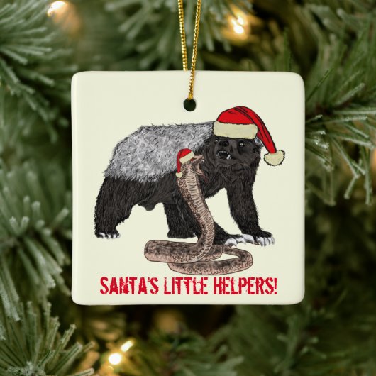 Santa Honey Badger en Snake Funny Irony Keramisch Ornament (Boom)