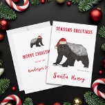 Santa Honing Grappige Kerstmis Honing das Quote Feestdagenkaart<br><div class="desc">Tijd voor een badass Kerstmis met dit Grappige stoute honing das en santa honing ironie citaat. Crazy honing das met een Kerstman hoed wilde dier illustratie. Zorg ervoor dat je niet in de stoute categorie zit, anders komt de griezelige Kerstman achter je aan. Stoute xmas humor de perfecte manier om...</div>