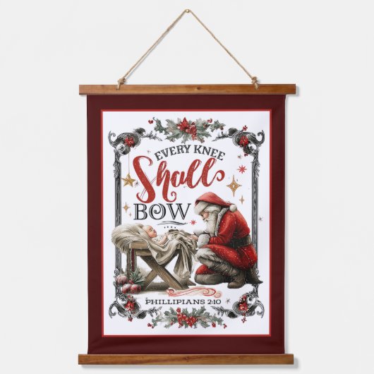 Santa Honors Christ – Religious Christmas Artwork  Hangend Wandkleed (Voorkant)