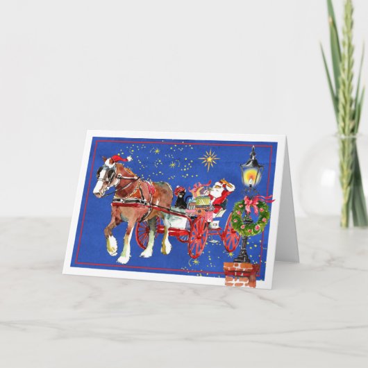 Santa Horse Schotse Kat Gevouwen Kerstmis Kaart (Voorkant)