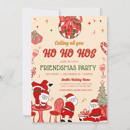 Santa Hos Grappige Volwassen Vriendjes Kerstfeest Kaart (Voorkant)