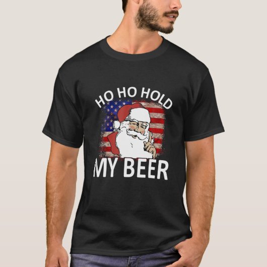 Santa Hos Hos houdt mijn Bier American vlag Ugly C T-shirt (Voorkant)