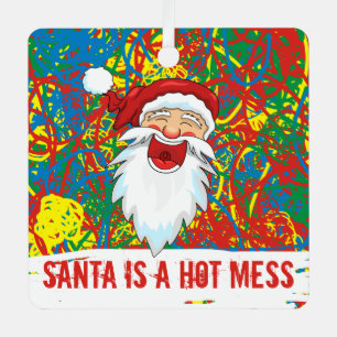 Santa Hot Mess Red Blue Yellow Wilde Scribble Metalen Ornament