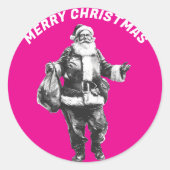  Santa Hot Pink Ronde Sticker (Voorkant)