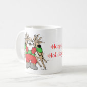 Santa Hugging Reindeer Funny Cartoon Kerstmis Koffiemok (Voorkant links)