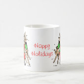 Santa Hugging Reindeer Funny Cartoon Kerstmis Koffiemok (Center)