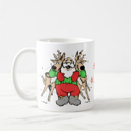 Santa Hugging Reindeer Funny Cartoon Kerstmis Koffiemok