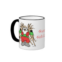 Santa Hugging Reindeer Funny Cartoon Kerstmis