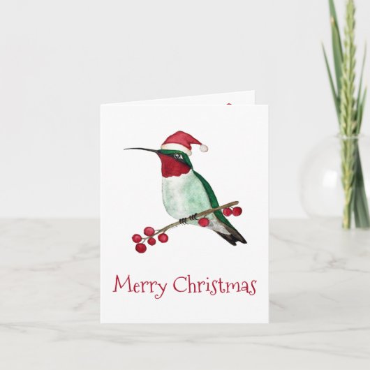 Santa Hummingbird Christmas Feestdagen Kaart (Voorkant)