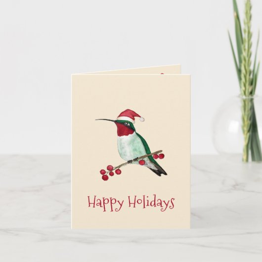 Santa Hummingbird Feestdagen Kaart (Voorkant)