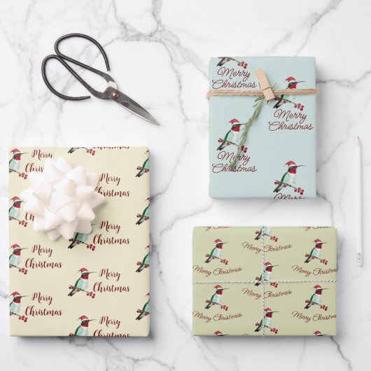 Santa Hummingbird Merry kerst Inpakpapier Vel (Voorkant)
