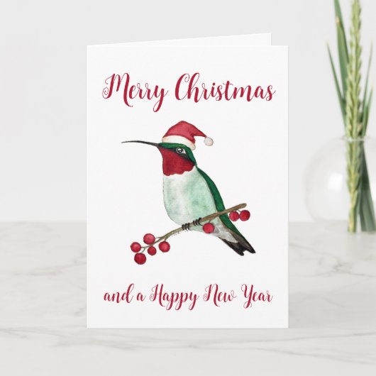 Santa Hummingbird Merry-kerstkaart Feestdagen Kaart (Voorkant)