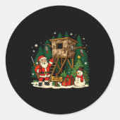 Santa Hunting Cabin Funny Christmas Better Not Ut  Ronde Sticker (Voorkant)