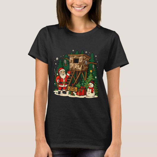 Santa Hunting Cabin Funny Christmas Better Not Ut  T-shirt (Voorkant)