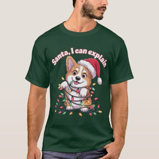 Santa I Can Eplain Cute Corgi Christmas Lights Des T-shirt (Voorkant)