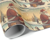 Santa Ice Fishing with Penguins Winter Scene Cadeaupapier (Rol Hoek)