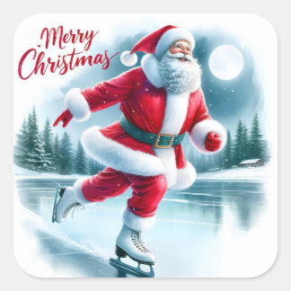 Santa Ice Schaatsen in het winterwonderland Vierkante Sticker