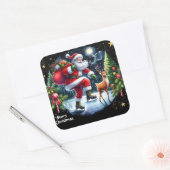 Santa Ice Schaatsen met rendieren bij nacht Vierkante Sticker (Envelop)