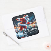 Santa Ice Skating Holiday Cheer Vierkante Sticker (Envelop)