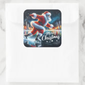 Santa Ice Skating Holiday Cheer Vierkante Sticker (Tas)