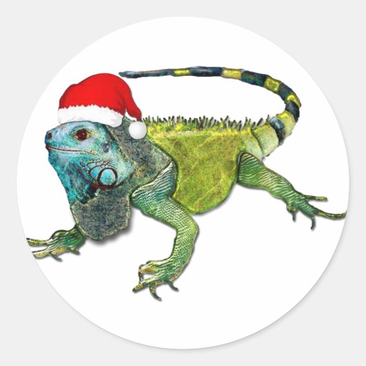 Santa Iguana Ronde Sticker (Voorkant)
