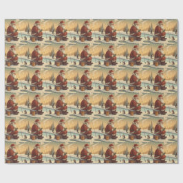 Santa Ijsvissen met Pinguïns Winter Scene Cadeaupapier