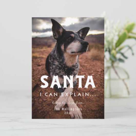 Santa Ik kan vakantie Humor Pet Photo Card uitlegg Feestdagenkaart (Staand voorkant)