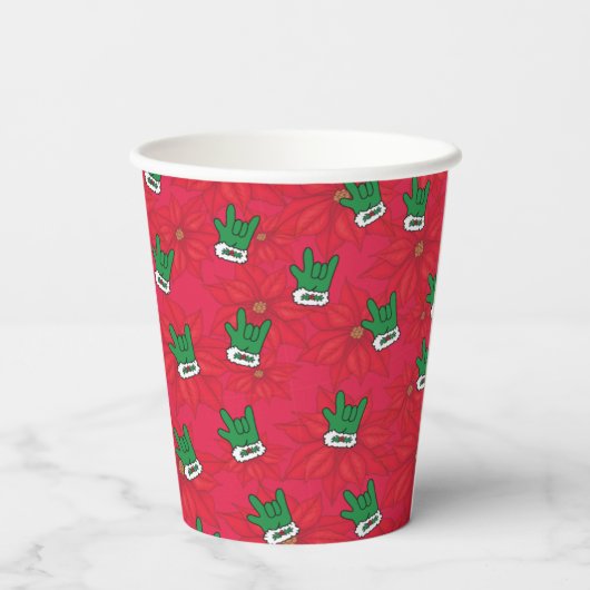 Santa ILY Glove paper cups, ASL ILY, kerstASL Papieren Bekers (Achterkant)
