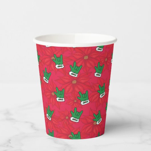 Santa ILY Glove paper cups, ASL ILY, kerstASL Papieren Bekers (Links)
