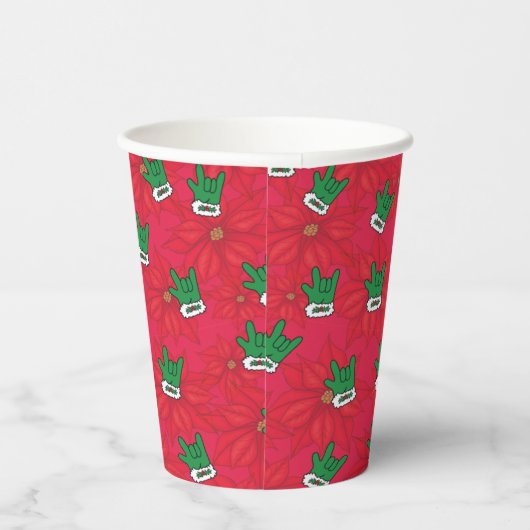 Santa ILY Glove paper cups, ASL ILY, kerstASL Papieren Bekers (Rechts)