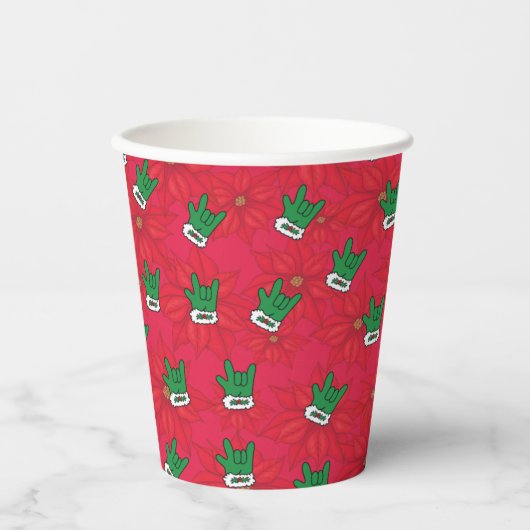 Santa ILY Glove paper cups, ASL ILY, kerstASL Papieren Bekers (Voorkant)